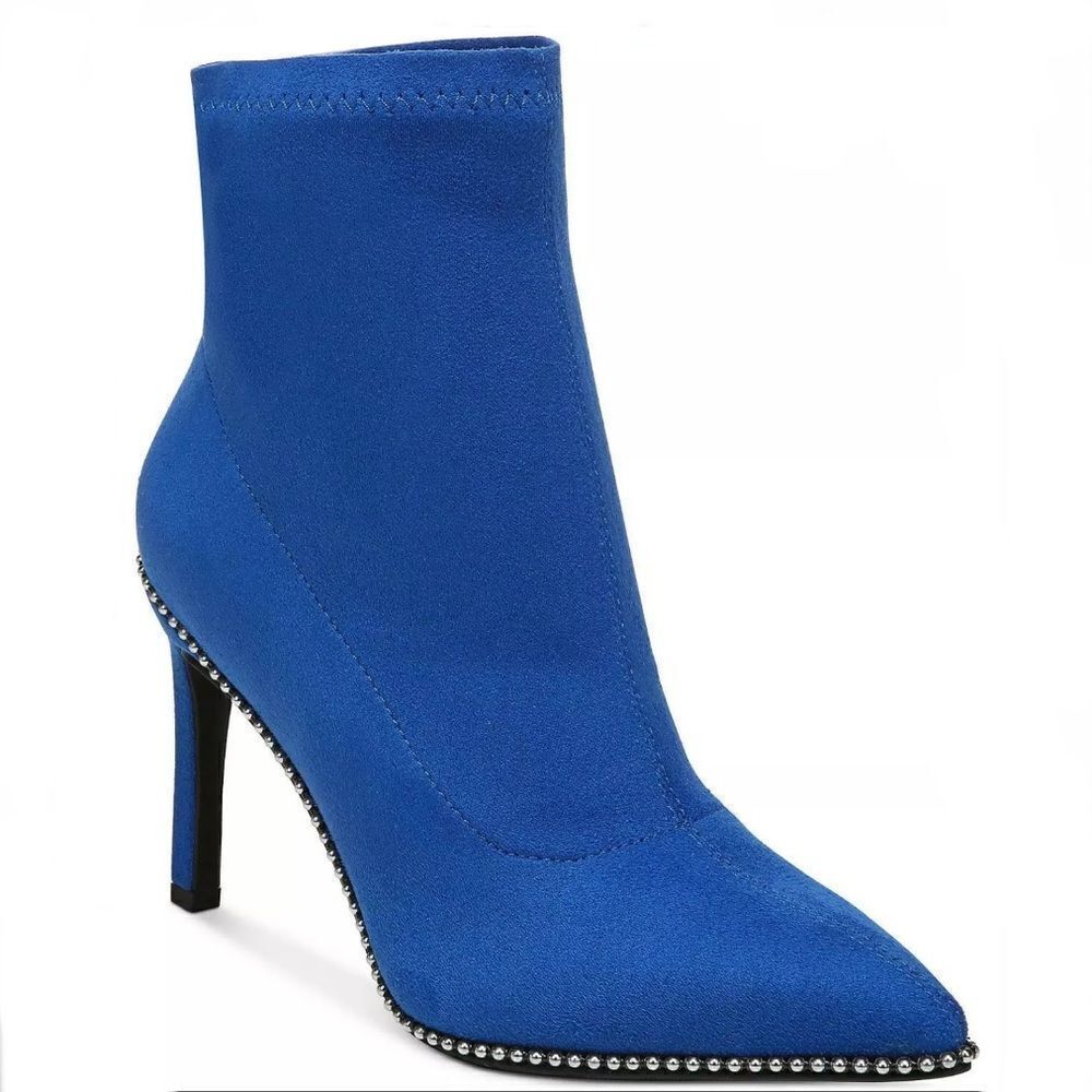 Nwt Bar Iii Melanay Sz 7.5/8.5 Blue Suede High Heel Ankle Boots Booties With Box